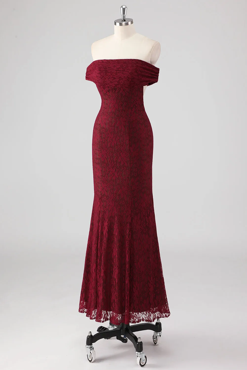 Burgundy Lace Mermaid Off The Shoulder Formal Dress sold by Zapaka product image thumbnail 3