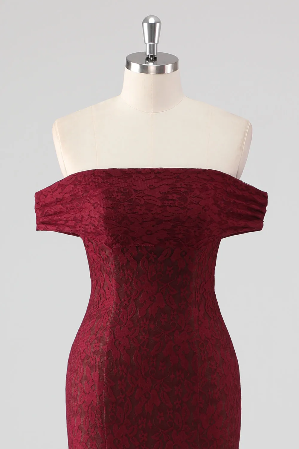 Burgundy Lace Mermaid Off The Shoulder Formal Dress sold by Zapaka product image thumbnail 4