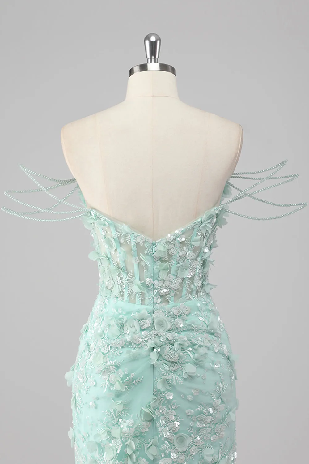 Green Sheath Sweetheart Sequin Corset Appliqued Long Prom Dress with Slit sold by Zapaka product image thumbnail 5