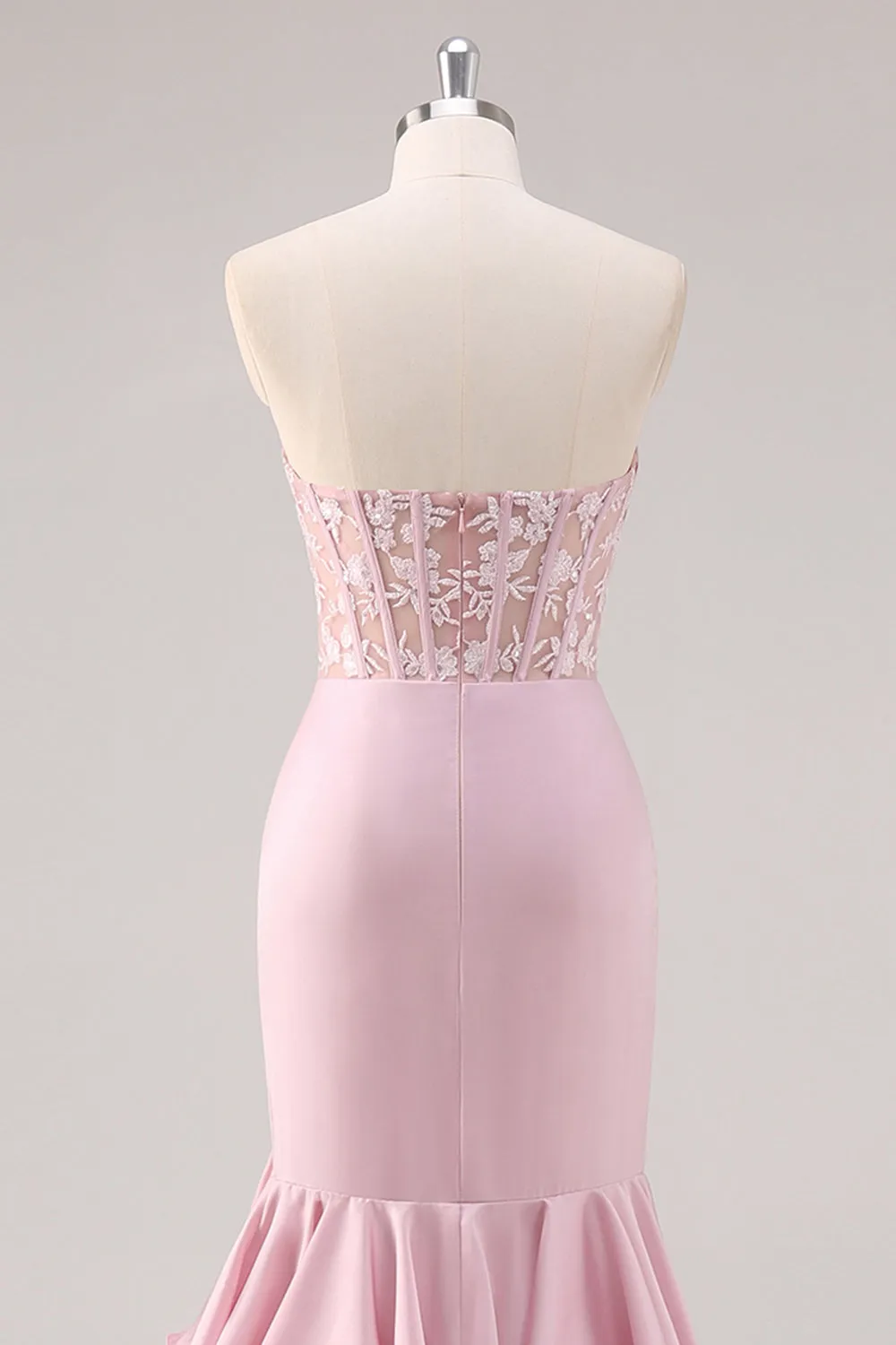 Blush Mermaid Strapless Corset Tiered Long Prom Dress with Slit sold by Zapaka product image thumbnail 4