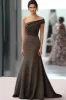 One Shoulder Coffee Crepe Sheath Ruched Gala Dress sold by Zapaka