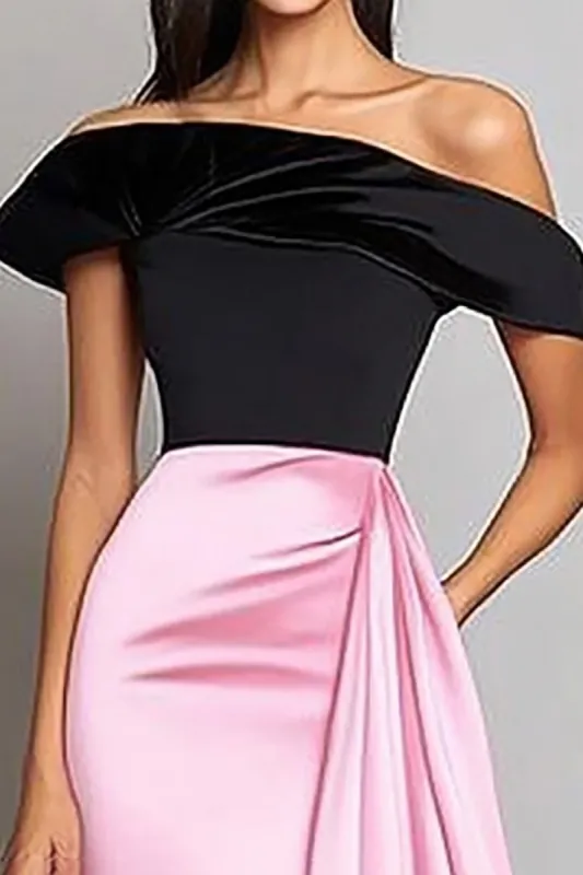 Black&Pink Mermaid Off the Shoulder Long Gala Dress made by Zapaka