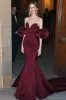 Burgundy Satin Mermaid Gala Dress with Puff Sleeves sold by Zapaka