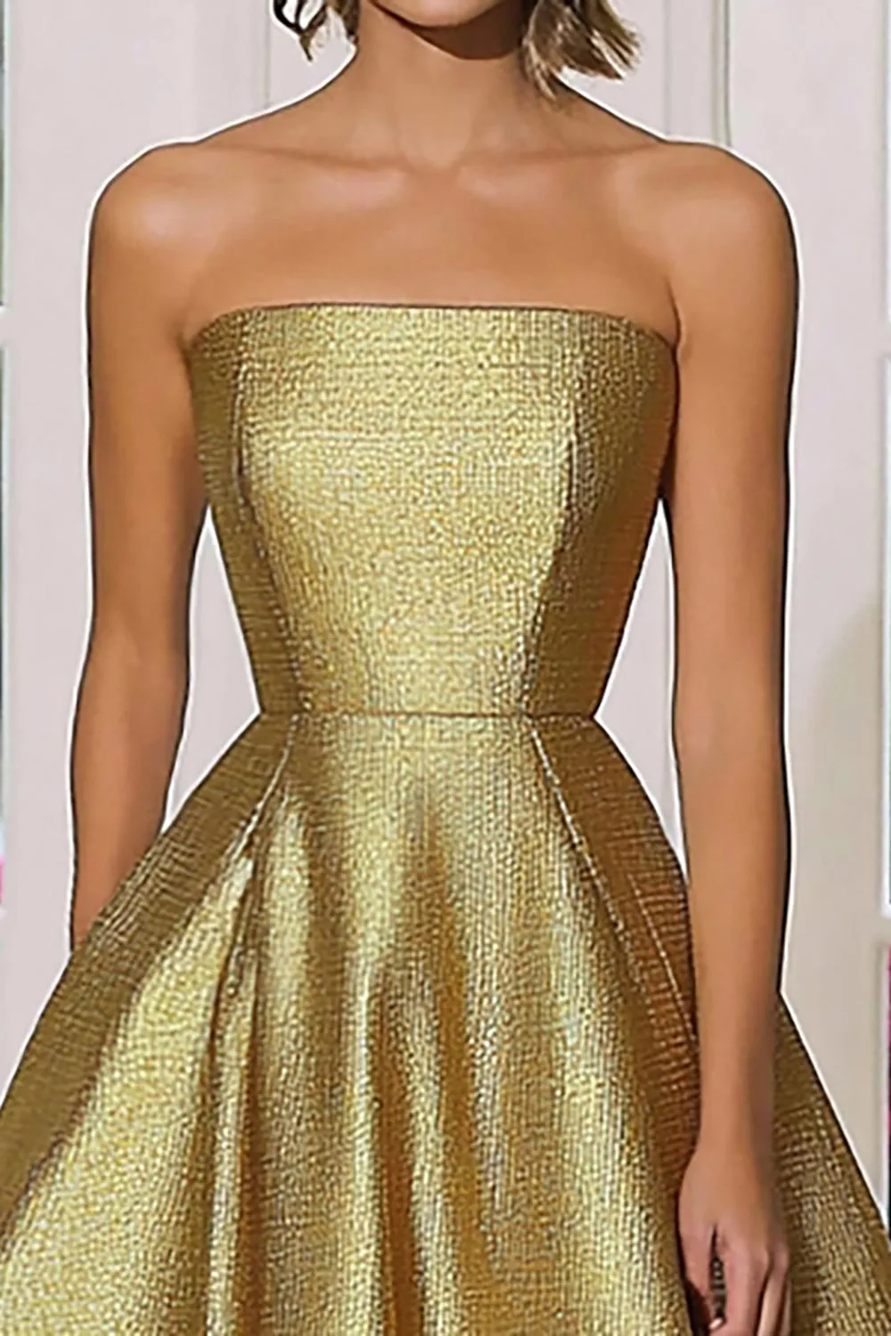 Chic Metallic Gold Satin A Line Strapless Gala Dress sold by Zapaka product image thumbnail 2