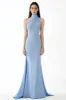 Sheath Light Blue Halter Crepe Long Gala Ball Dress sold by Zapaka