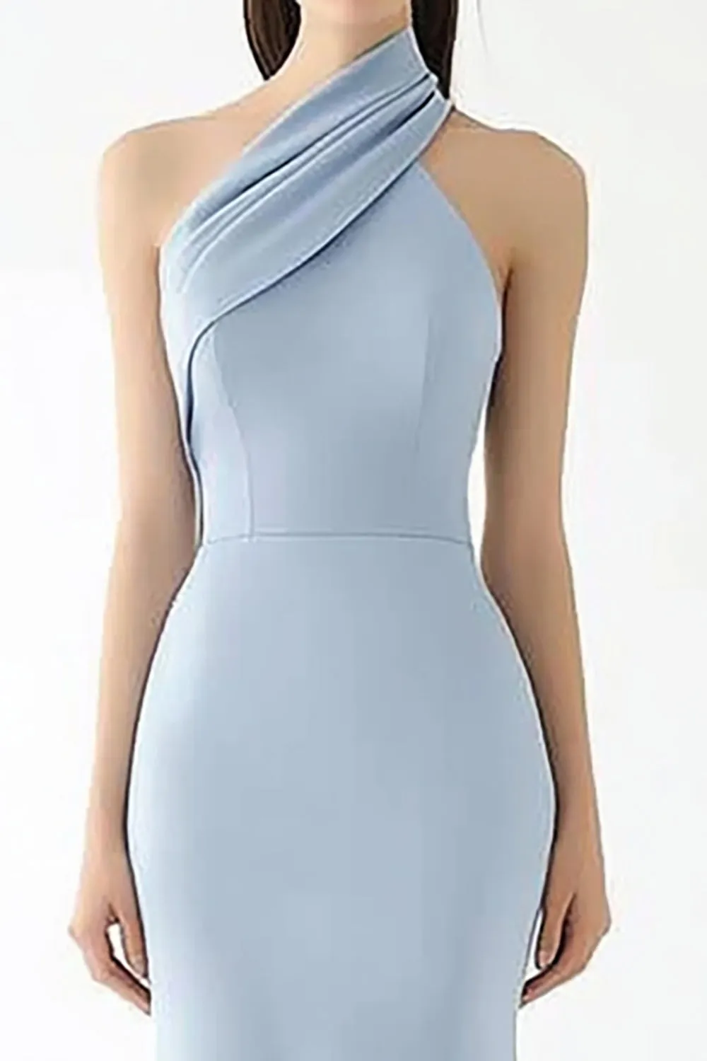 Light Blue Halter Crepe Sheath Ruched Gala Dress sold by Zapaka product image thumbnail 2