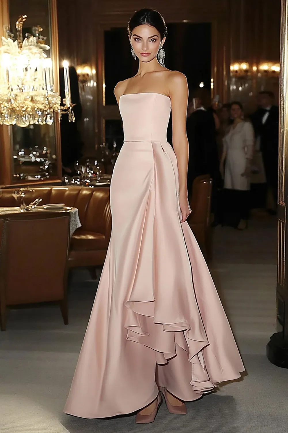 Sheath Pink Satin Strapless Gala Dress sold by Zapaka