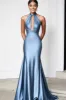 Sheath Grey Blue Halter Strapless Gala Ball Dress sold by Zapaka