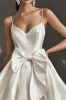 White Spaghetti Straps Satin Graduation Dress With Bows sold by Zapaka