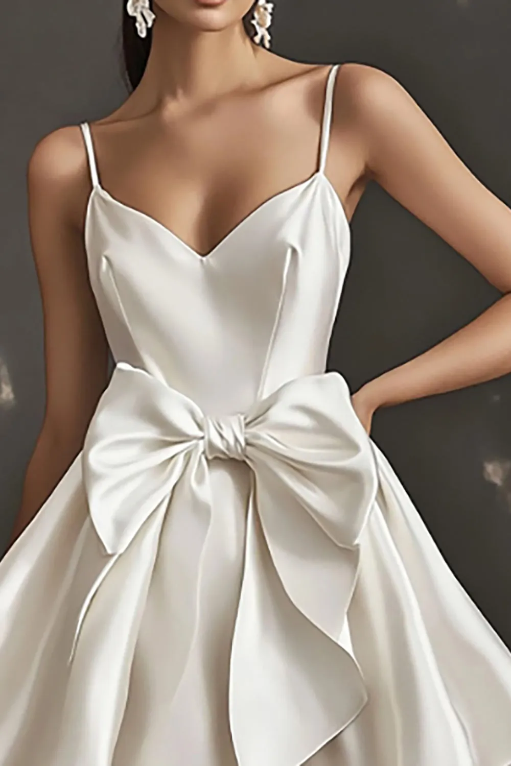 White Spaghetti Straps Satin Graduation Dress With Bows sold by Zapaka product image thumbnail 2