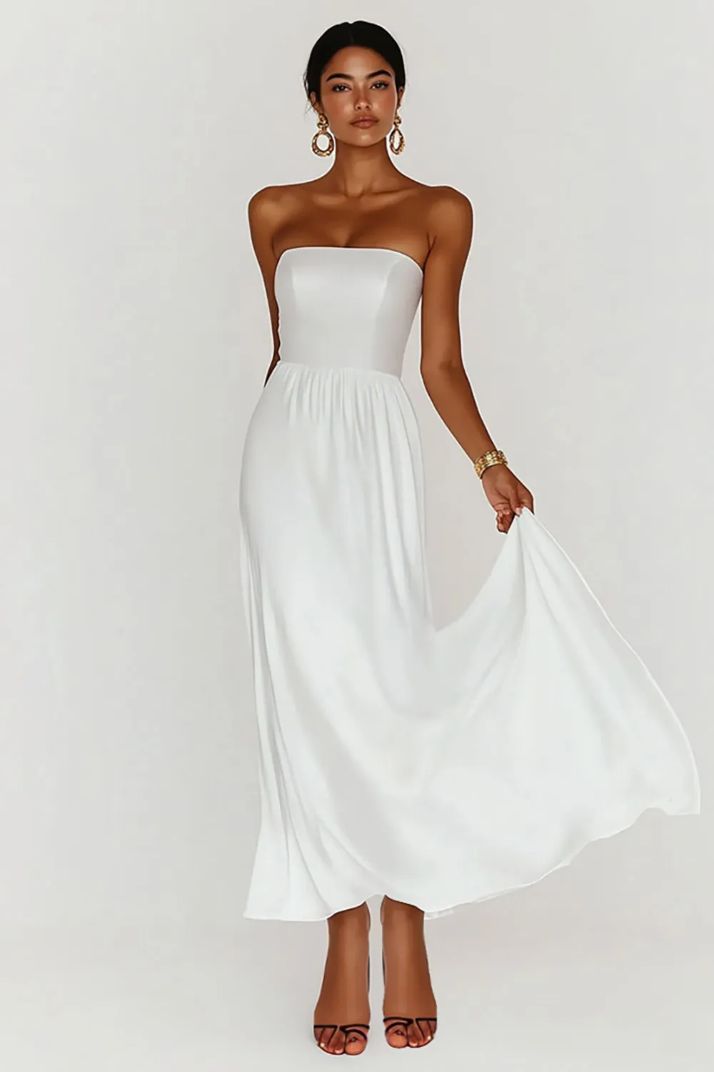 Satin White Strapless A Line Graduation Dress sold by Zapaka