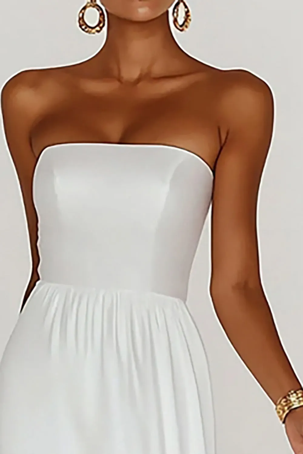 Satin White Strapless A Line Graduation Dress sold by Zapaka product image thumbnail 2