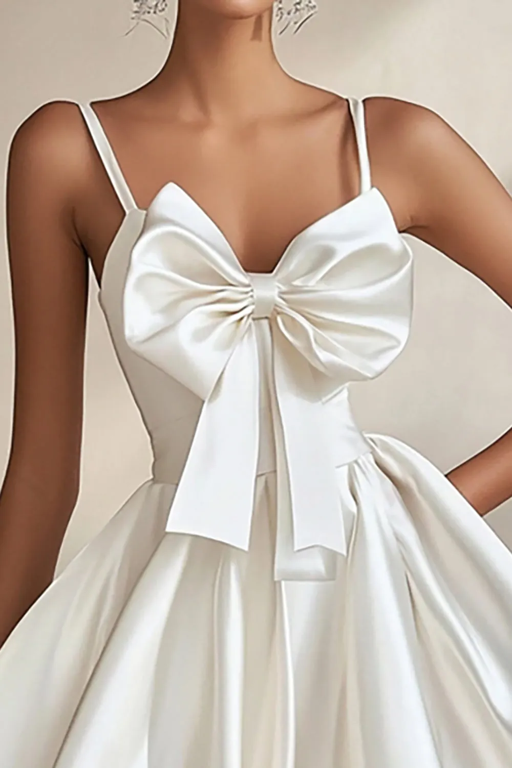 A Line White Spaghetti Straps Graduation Dress With Bows sold by Zapaka product image thumbnail 2