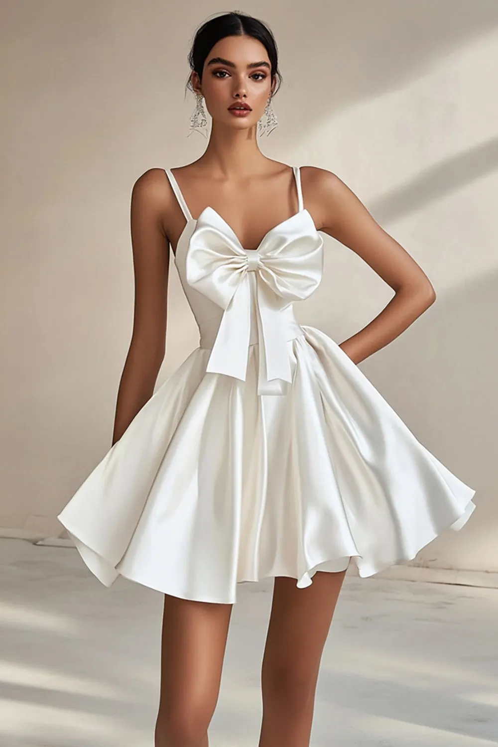 A Line White Spaghetti Straps Graduation Dress With Bows sold by Zapaka