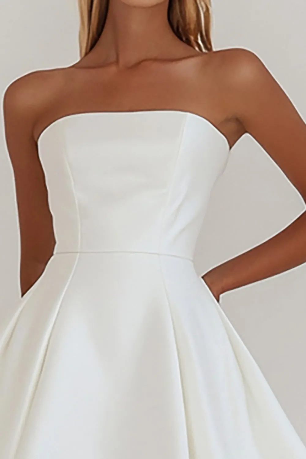 Simple White A-Line Strapless Little White Graduation Dress sold by Zapaka product image thumbnail 2