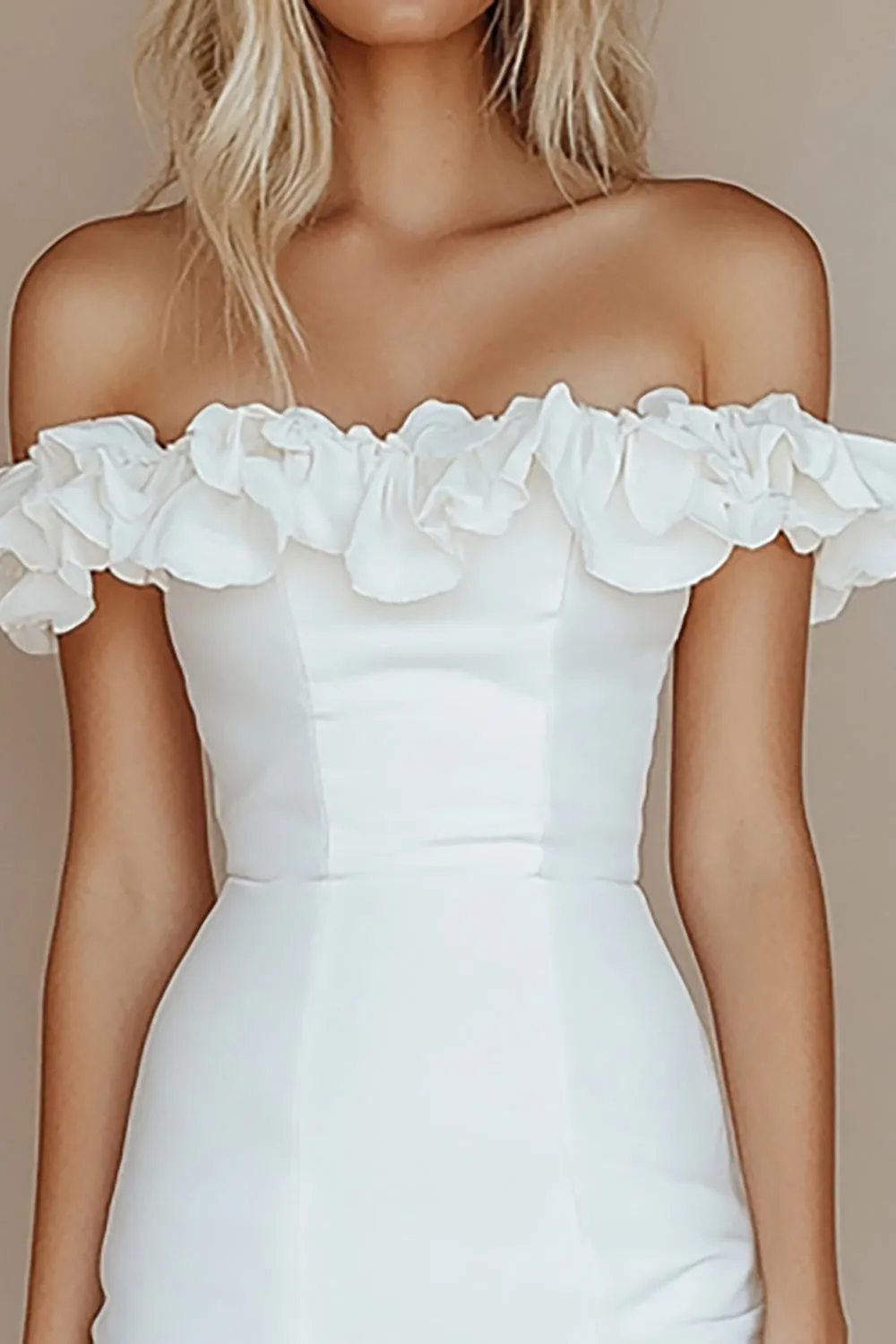 Bodycon White Off The Shoulder Satin Short Graduation Dress sold by Zapaka product image thumbnail 2