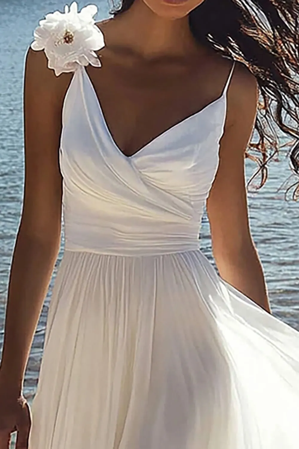 White A Line Spaghetti Straps Graduation Dress sold by Zapaka product image thumbnail 2