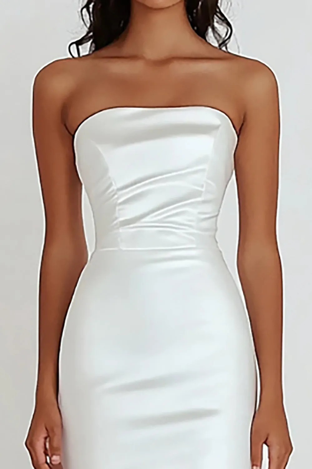 White Strapless Sheath Satin Ruffled Graduation Dress sold by Zapaka product image thumbnail 2