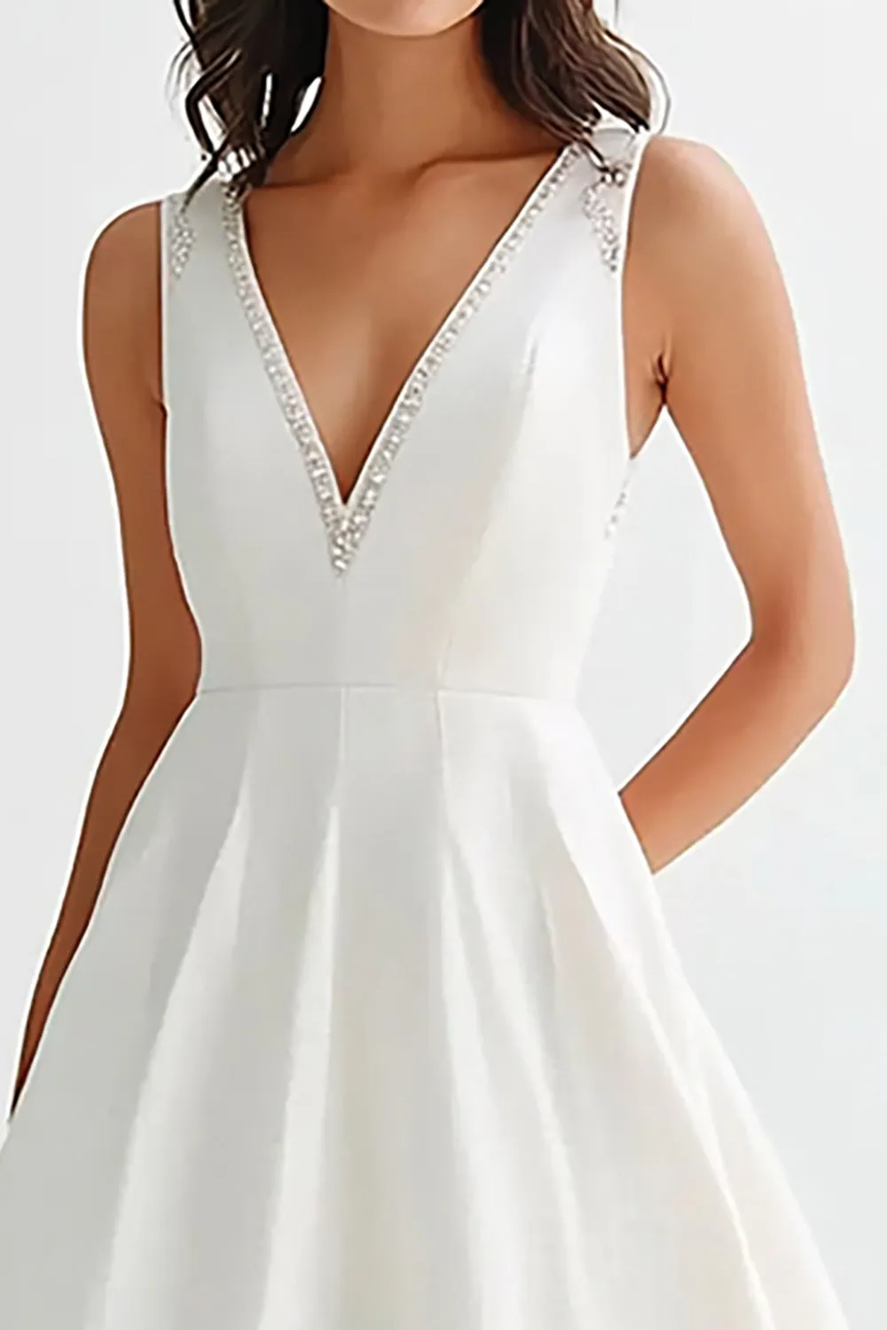 White Sleeveless A Line Matte Satin Long Graduation Dress sold by Zapaka product image thumbnail 2