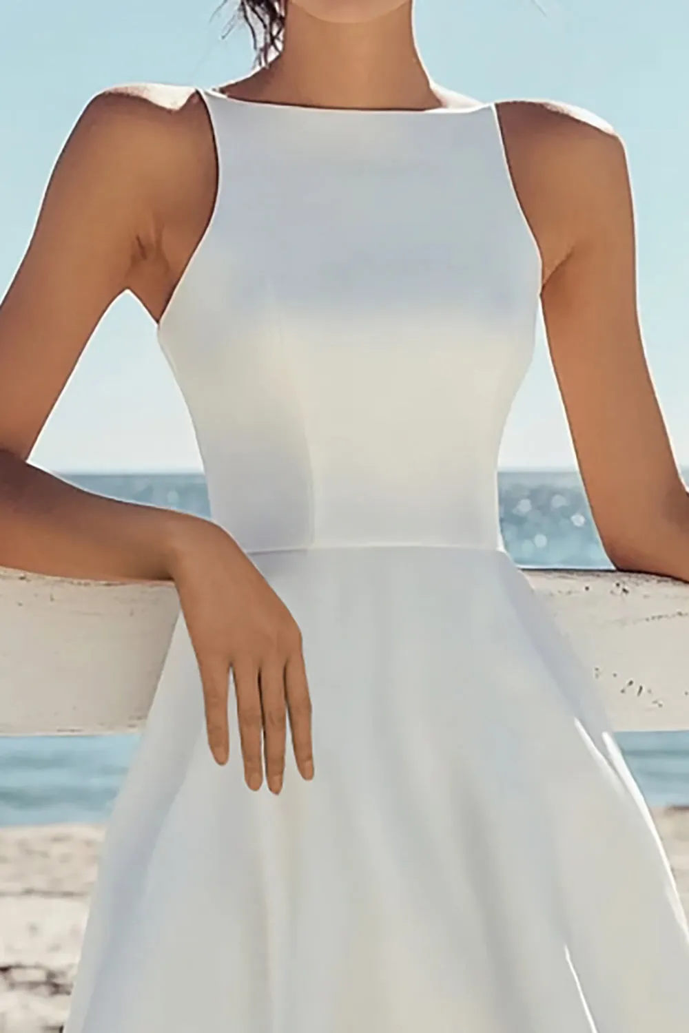 A Line White Satin Knee Length Graduation Dress sold by Zapaka product image thumbnail 2