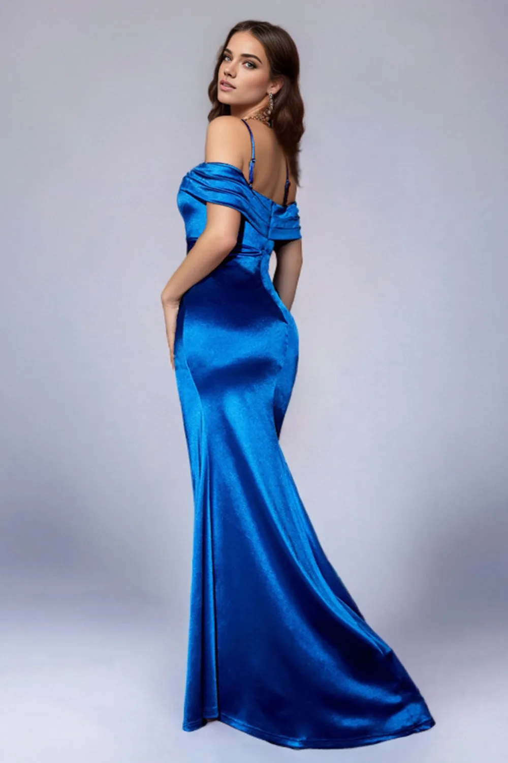 Ruched Royal Blue Cold Shoulder Prom Dress with Slit sold by Zapaka product image thumbnail 2