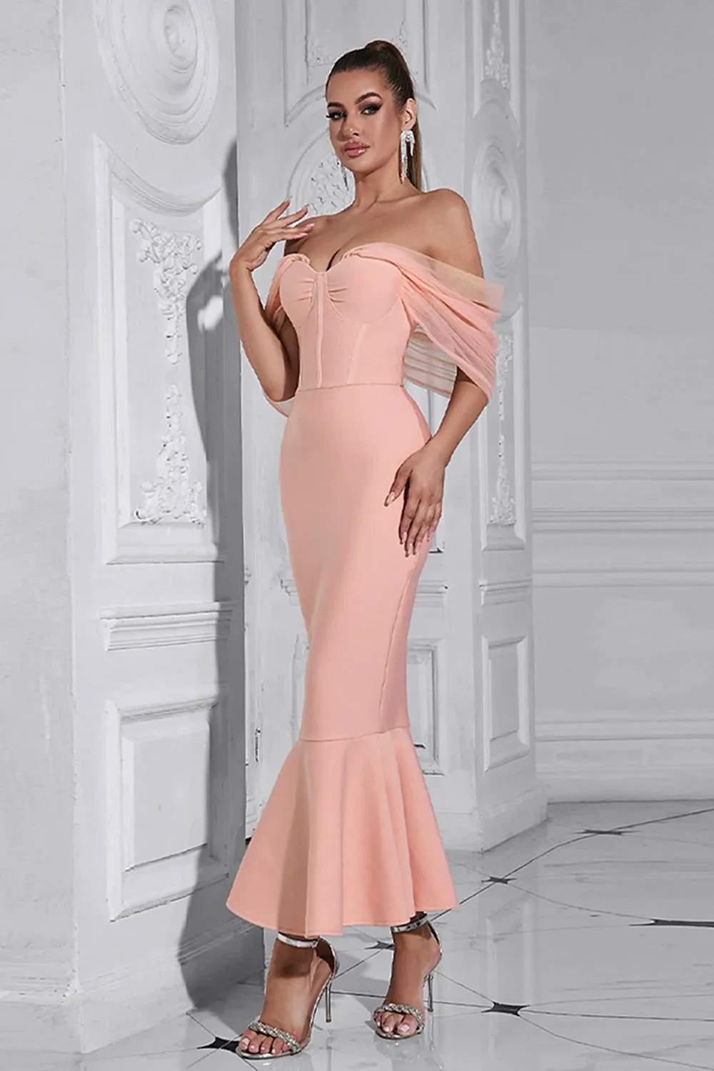 Blush Mermaid Corset Off the Shoulder Tea Length Prom Dress sold by Zapaka product image thumbnail 5