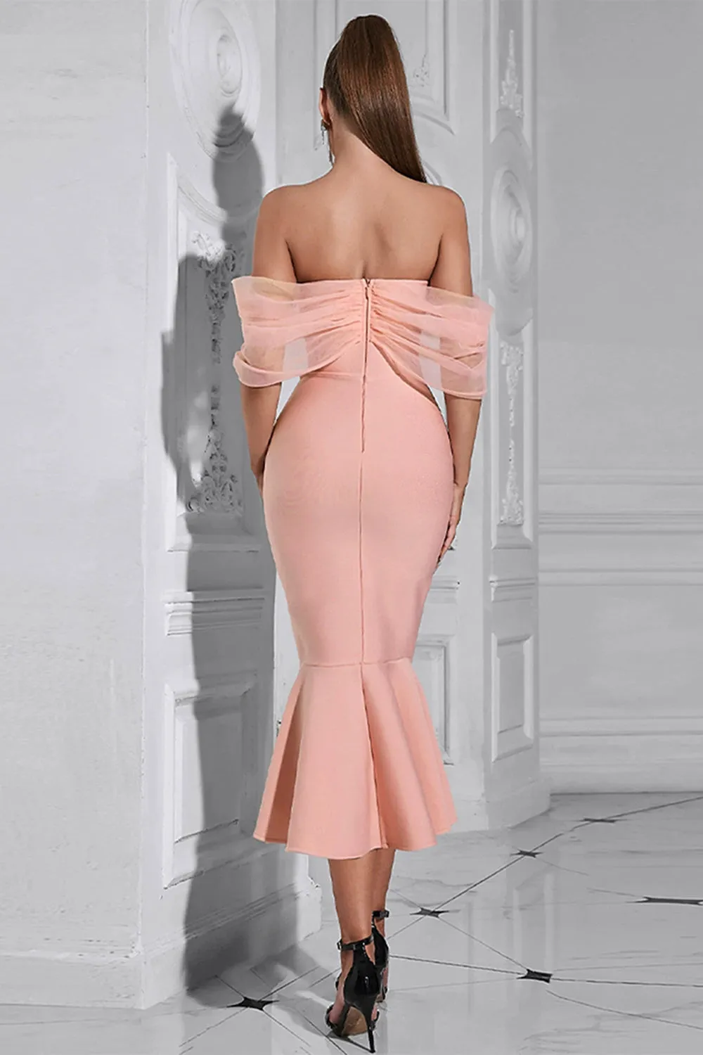 Blush Mermaid Corset Off the Shoulder Tea Length Prom Dress sold by Zapaka product image thumbnail 2