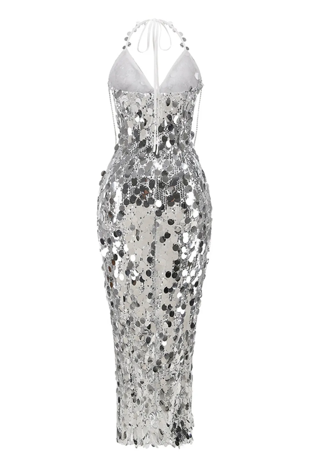Silver Sheath Halter V-Neck Sequins Tassel Party Dress sold by Zapaka product image thumbnail 2