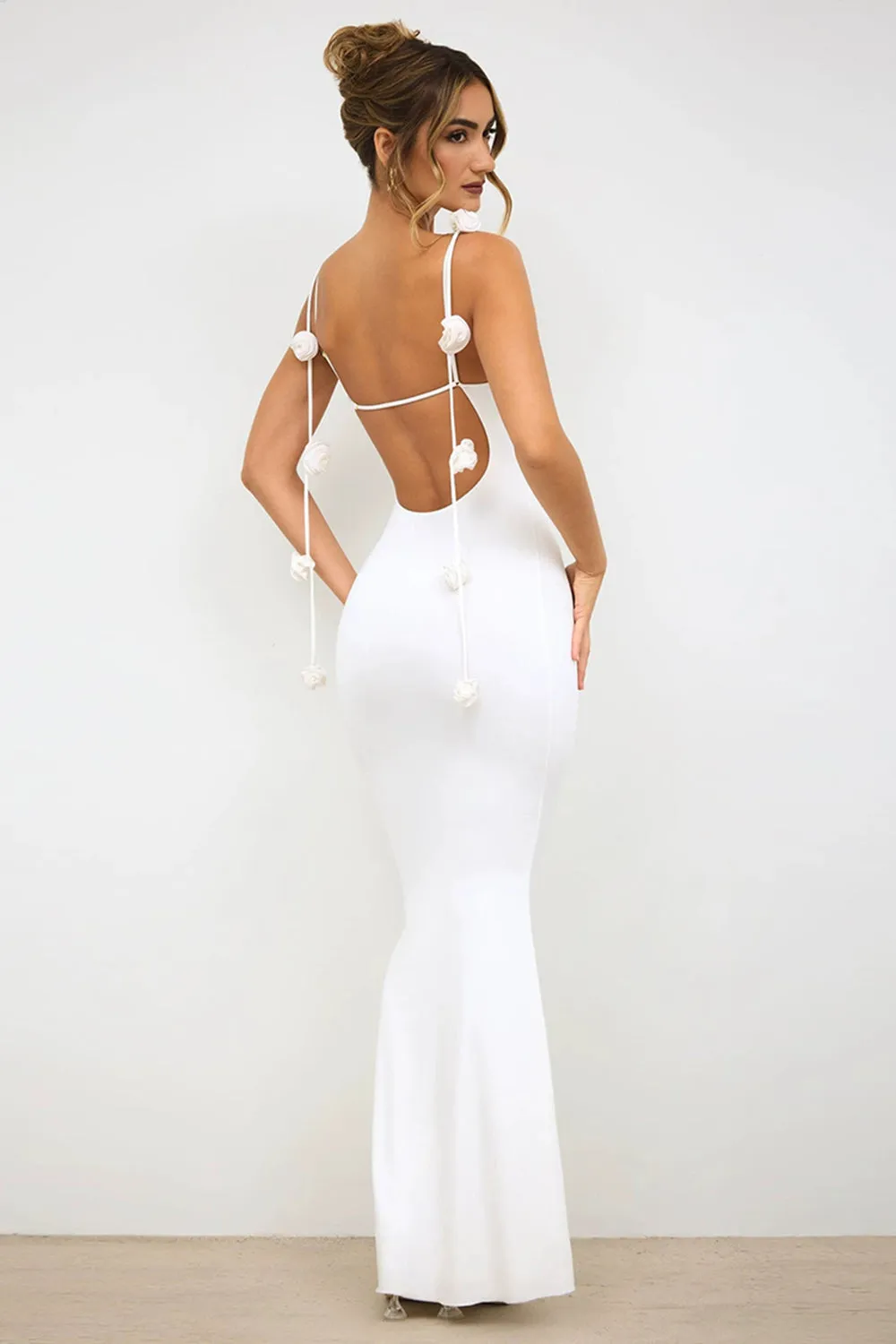 White Mermaid Spaghetti Straps Backless Formal Dress sold by Zapaka product image thumbnail 3