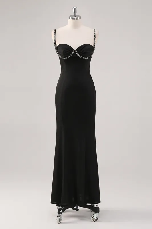 Simple Black Spaghetti Straps Sheath Formal Dress sold by Zapaka