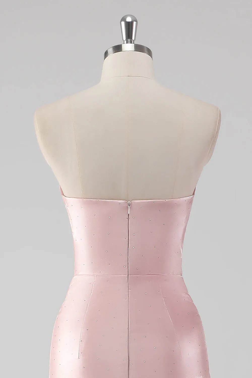 Pink Ruffled Sheath Strapless Satin Long Formal Dress with Slit sold by Zapaka product image thumbnail 5