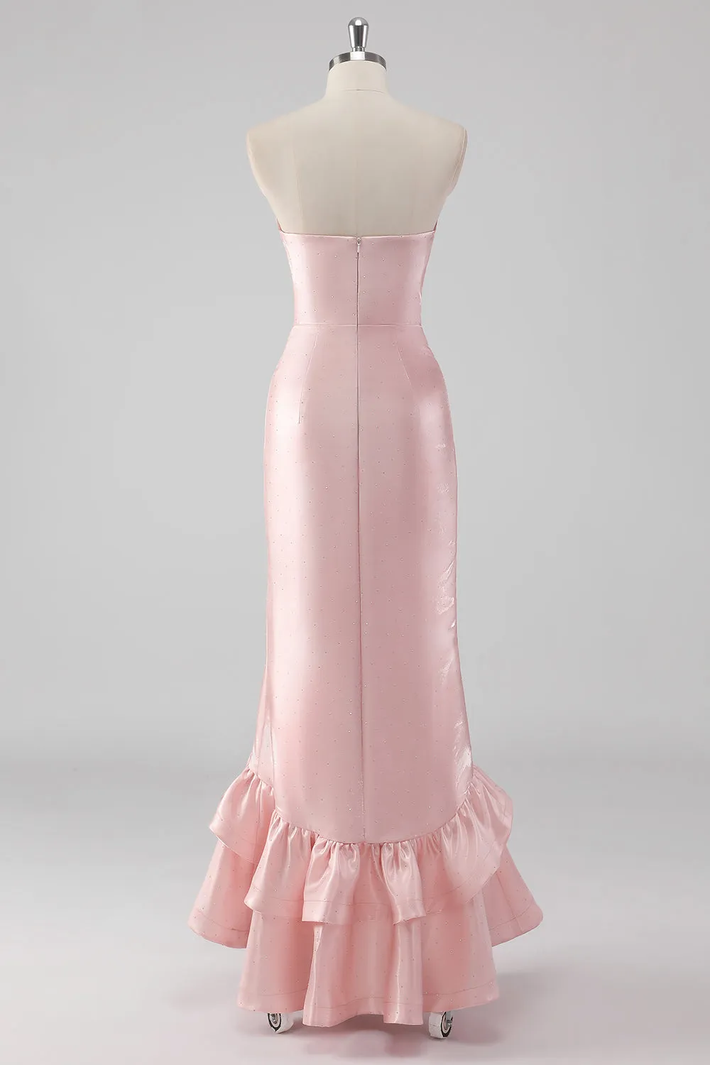 Pink Ruffled Sheath Strapless Satin Long Formal Dress with Slit sold by Zapaka product image thumbnail 2