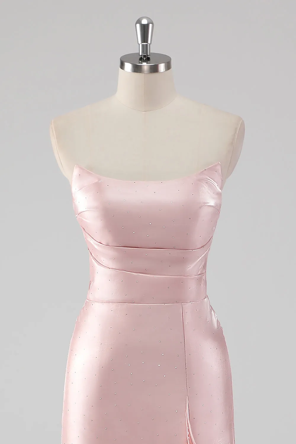 Pink Ruffled Sheath Strapless Satin Long Formal Dress with Slit sold by Zapaka product image thumbnail 4