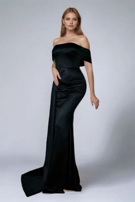 Satin Black Off The Shoulder Mermaid Formal Dress sold by Zapaka