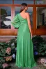 Green A-Line One Shoulder Long Sleeve Pleating Long Formal Dress sold by Zapaka