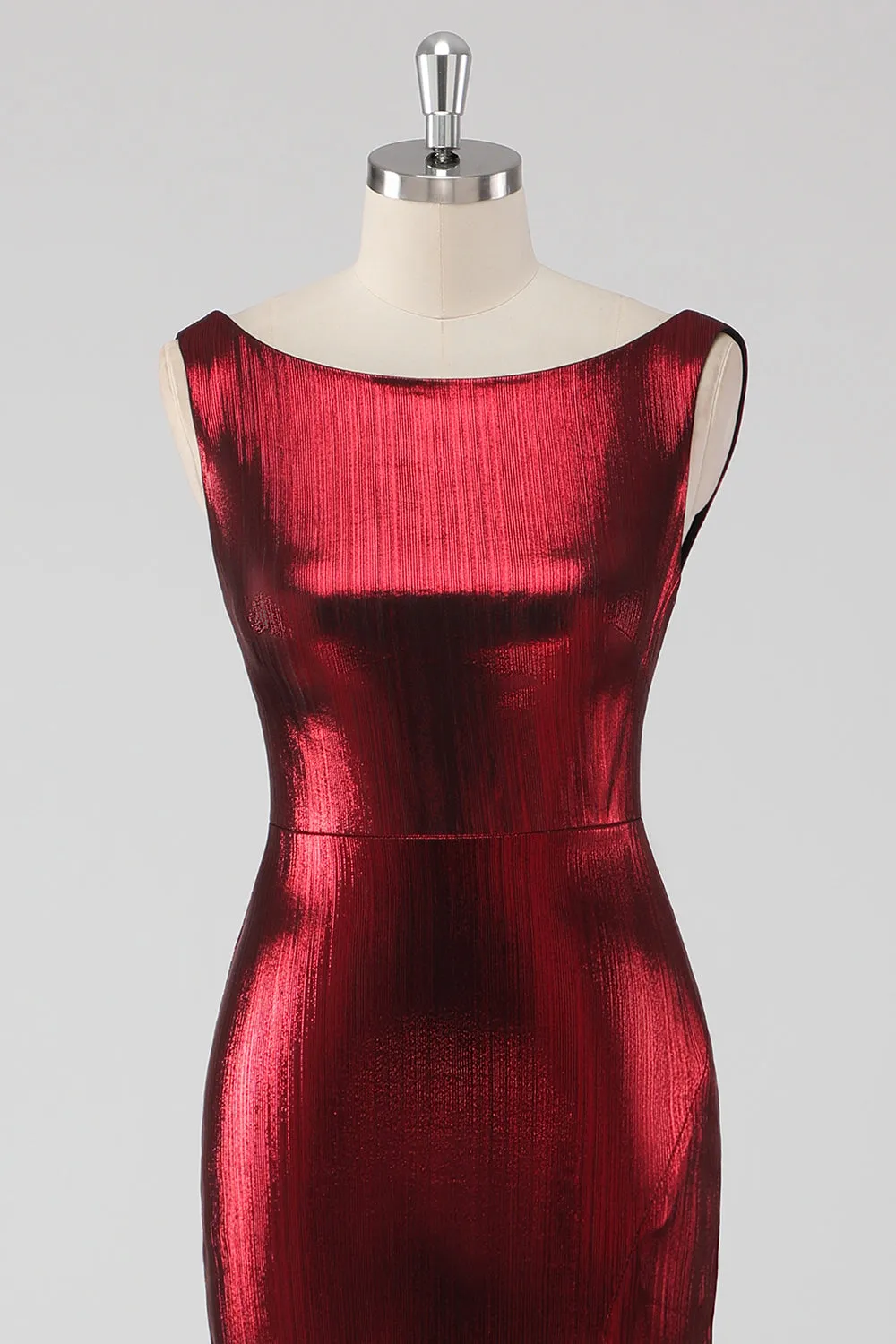 Burgundy Satin Round Neck Sheath Formal Dress with Slit sold by Zapaka product image thumbnail 4