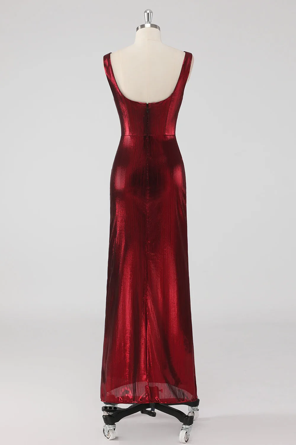 Burgundy Satin Round Neck Sheath Formal Dress with Slit sold by Zapaka product image thumbnail 2