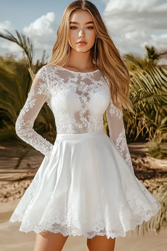 White Appliques Lace Boat Neck A Line Graduation Dress sold by Zapaka