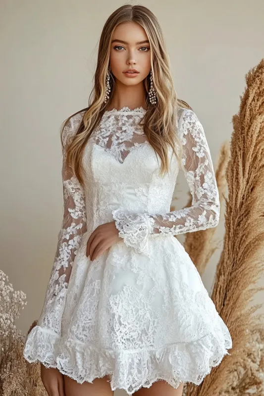 Lace Appliques White A Line Short Graduation Dress sold by Zapaka