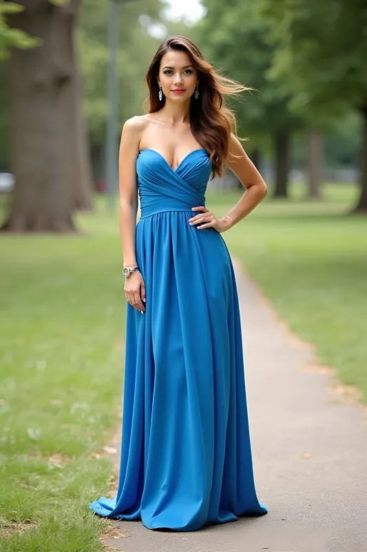 Dark Blue A Line Strapless Pleated Wedding Guest Dress sold by Zapaka
