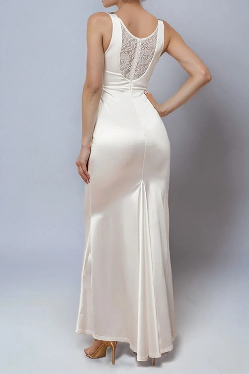 Simple Spaghetti Straps White Mermaid Long Wedding Dress sold by Zapaka product image thumbnail 2