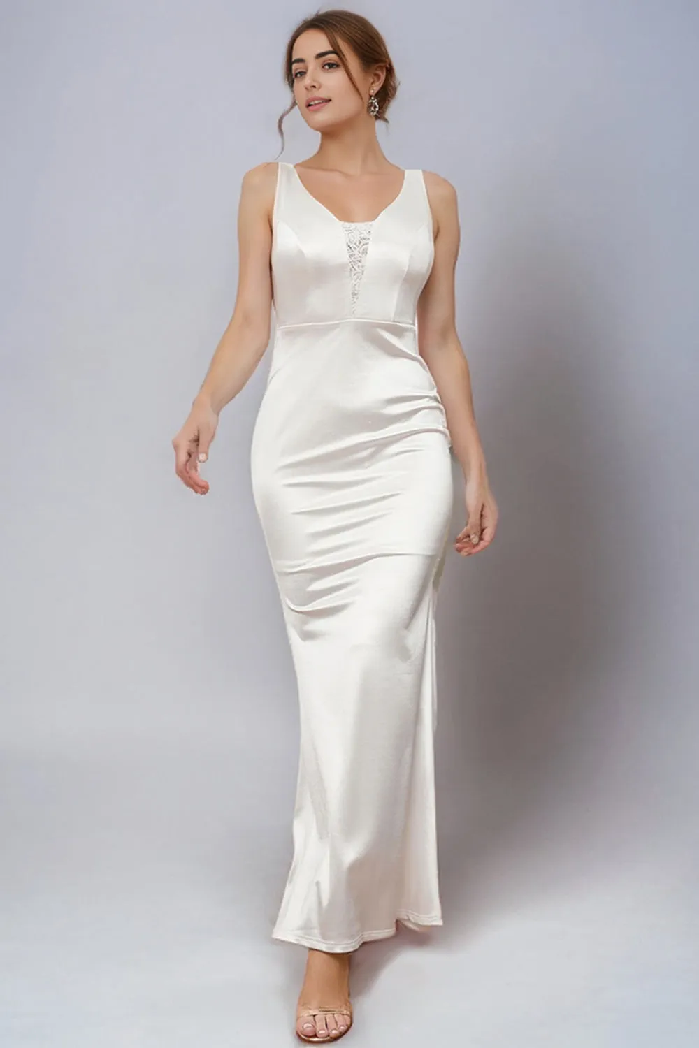 Simple Spaghetti Straps White Mermaid Long Wedding Dress sold by Zapaka product image thumbnail 4