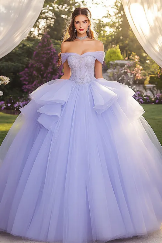 Lavender Ball Gown Off The Shoulder Strapless Quinceanera Dress sold by Zapaka