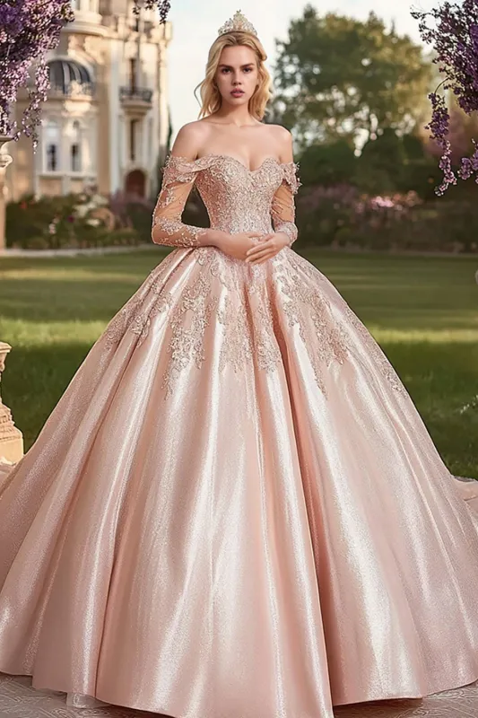 Off The Shoulder Blush Long Sleeves Ball Gown Quinceanera Dress sold by Zapaka