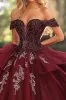 Ball Gown Strapless Burgundy Off The Shoulder Quinceanera Dress sold by Zapaka