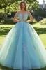 Off the Shoulder Mint Appliqued Ball Gown Tulle Quinceanera Dress sold by Zapaka