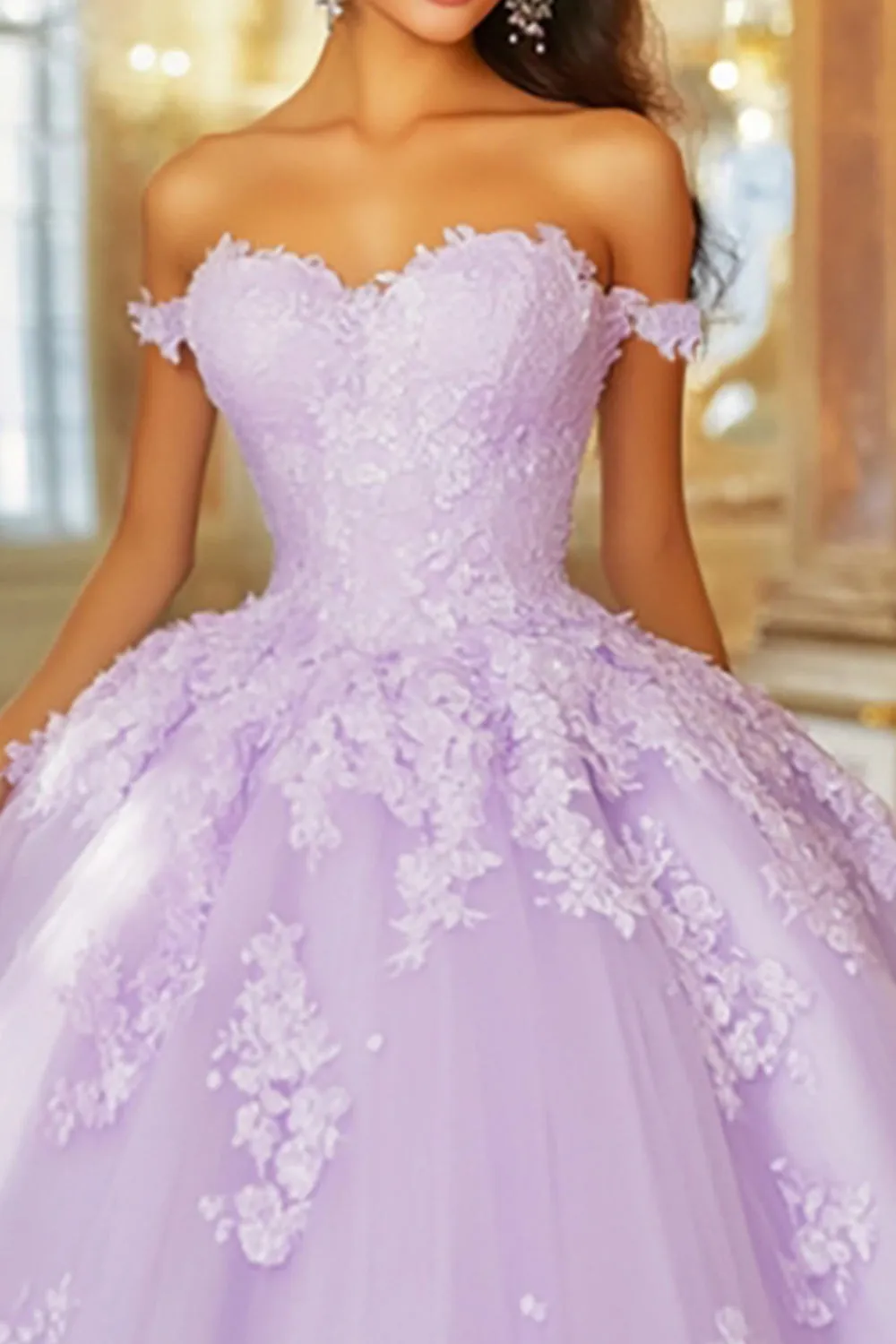 Lilac Ball Gown Off the Shoulder Appliqued Quinceanera Dress sold by Zapaka product image thumbnail 2
