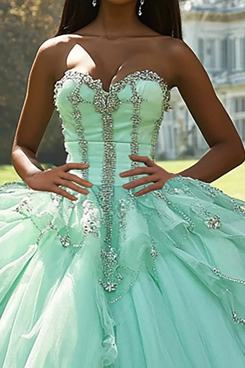 Mint Ball Gown Strapless Tulle Appliqued Quinceanera Dress sold by Zapaka product image thumbnail 2