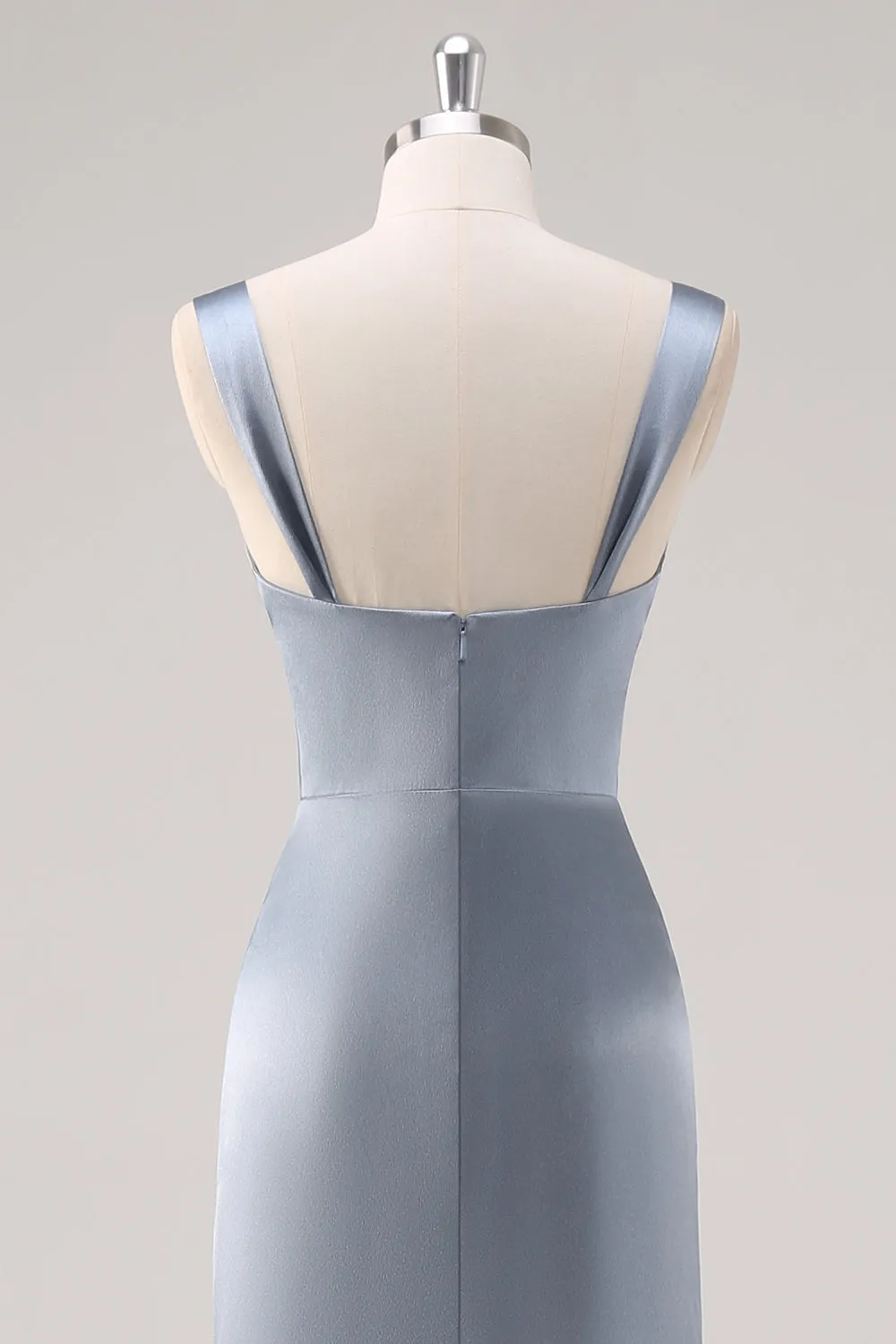 Simple Sheath Grey Blue Satin Bridesmaid Dress with Slit sold by Zapaka product image thumbnail 5