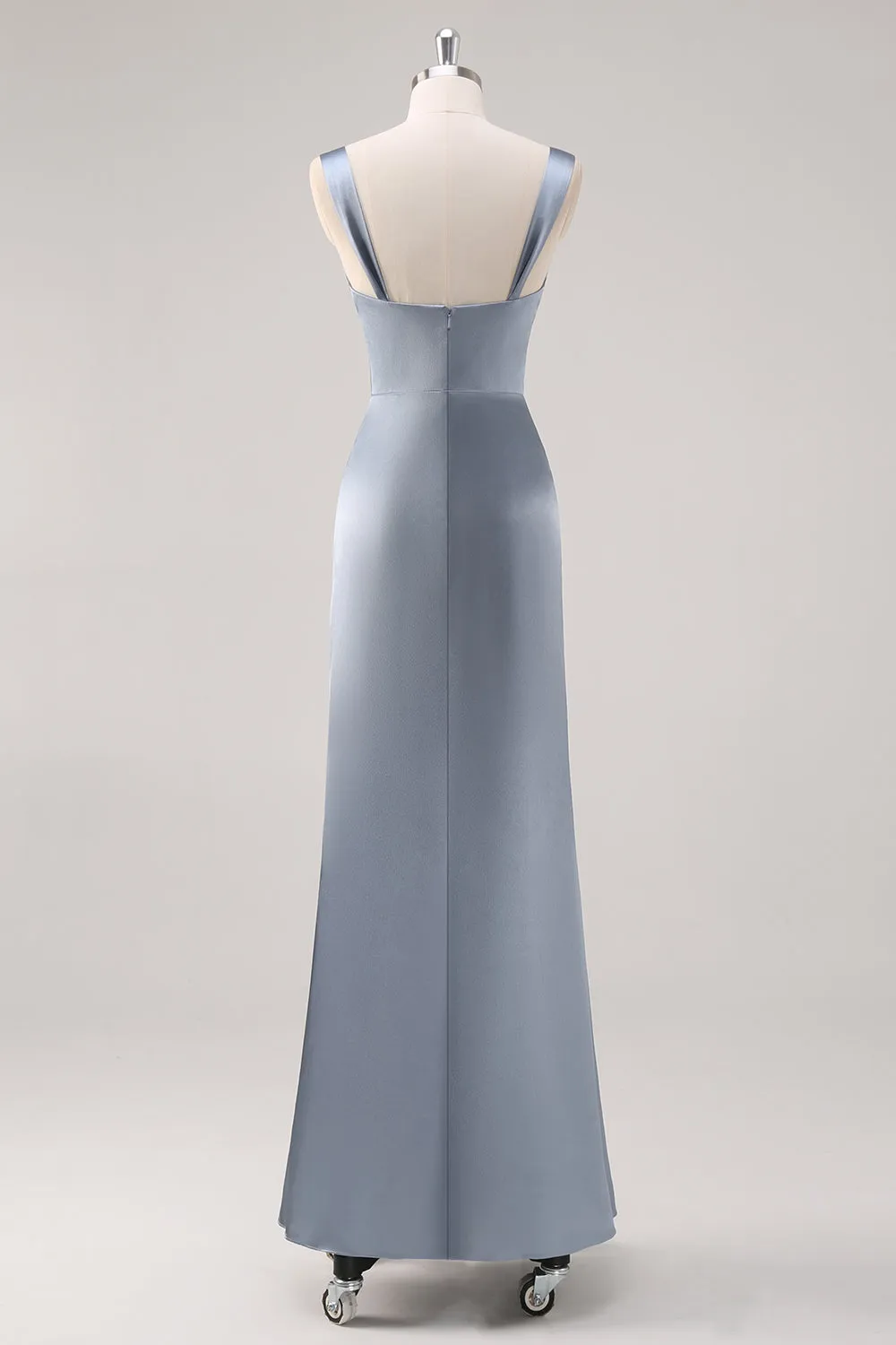 Simple Sheath Grey Blue Satin Bridesmaid Dress with Slit sold by Zapaka product image thumbnail 2